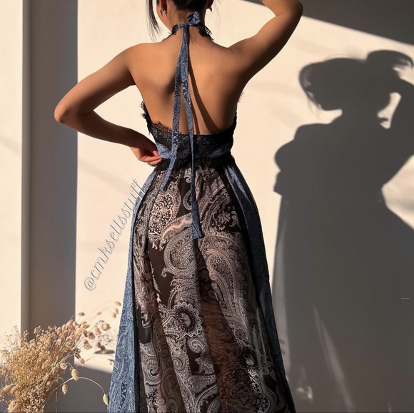 Zara Blue and Black Backless Dress - Picture 3 of 15